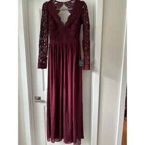 Lulus Awaken My Love Burgundy Lace Maxi Dress Size Small NWT
